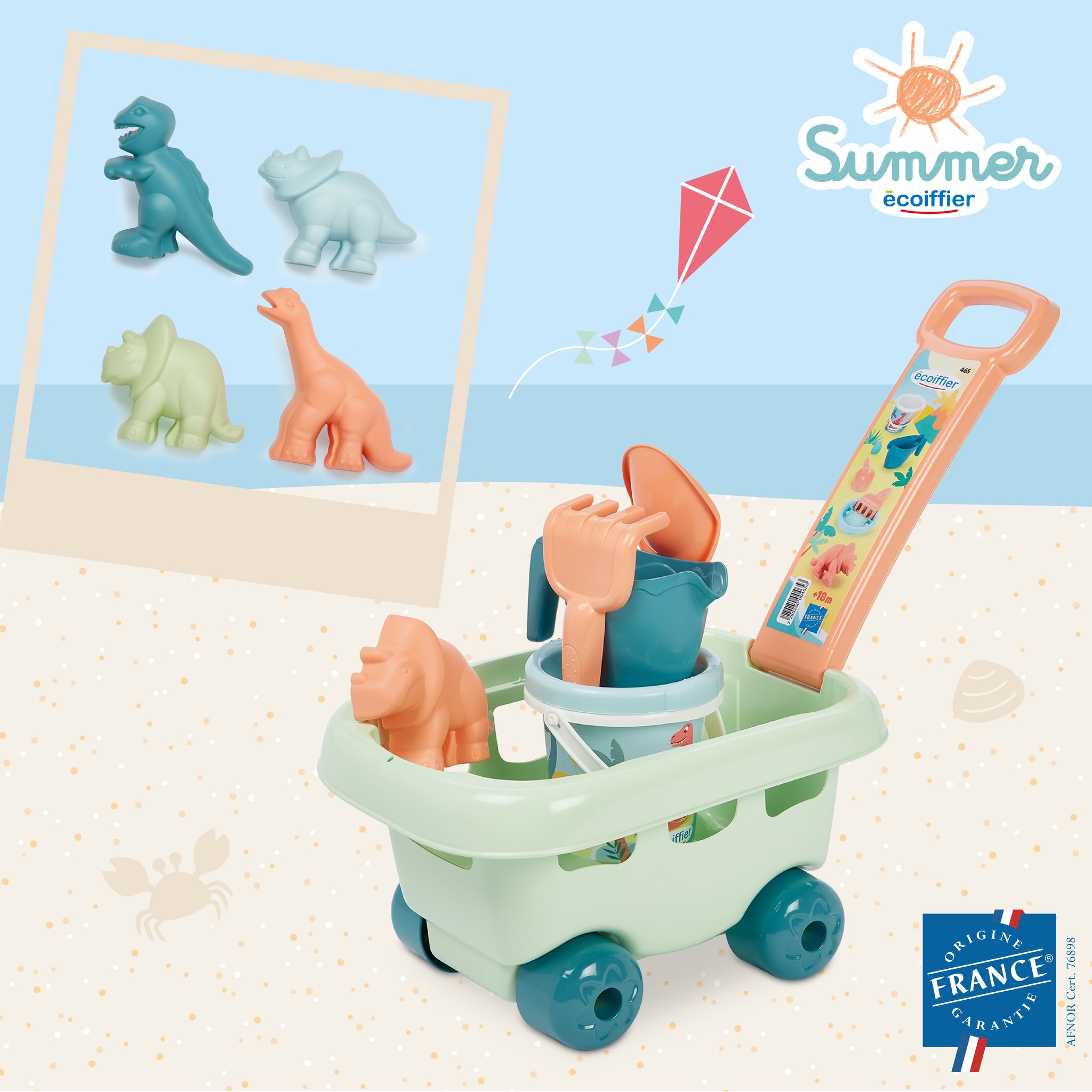 Ecoiffier - Seau de Plage Enfant 17 Cm Thème Sardine - Arrosoir Pelle Râteau Tamis Moule Inclus - Dès 18 Mois - Jouet pour Enfant - 262 - Garantie France Origine
