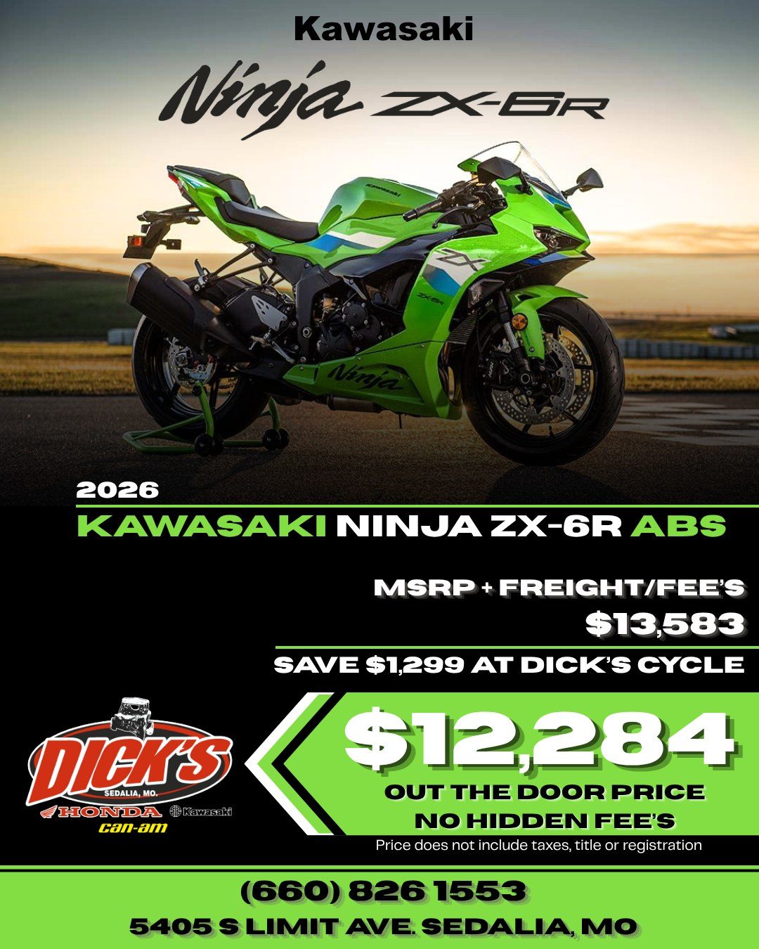 2026 Kawasaki Ninja ZX-6R ABS at Dick's Cycle