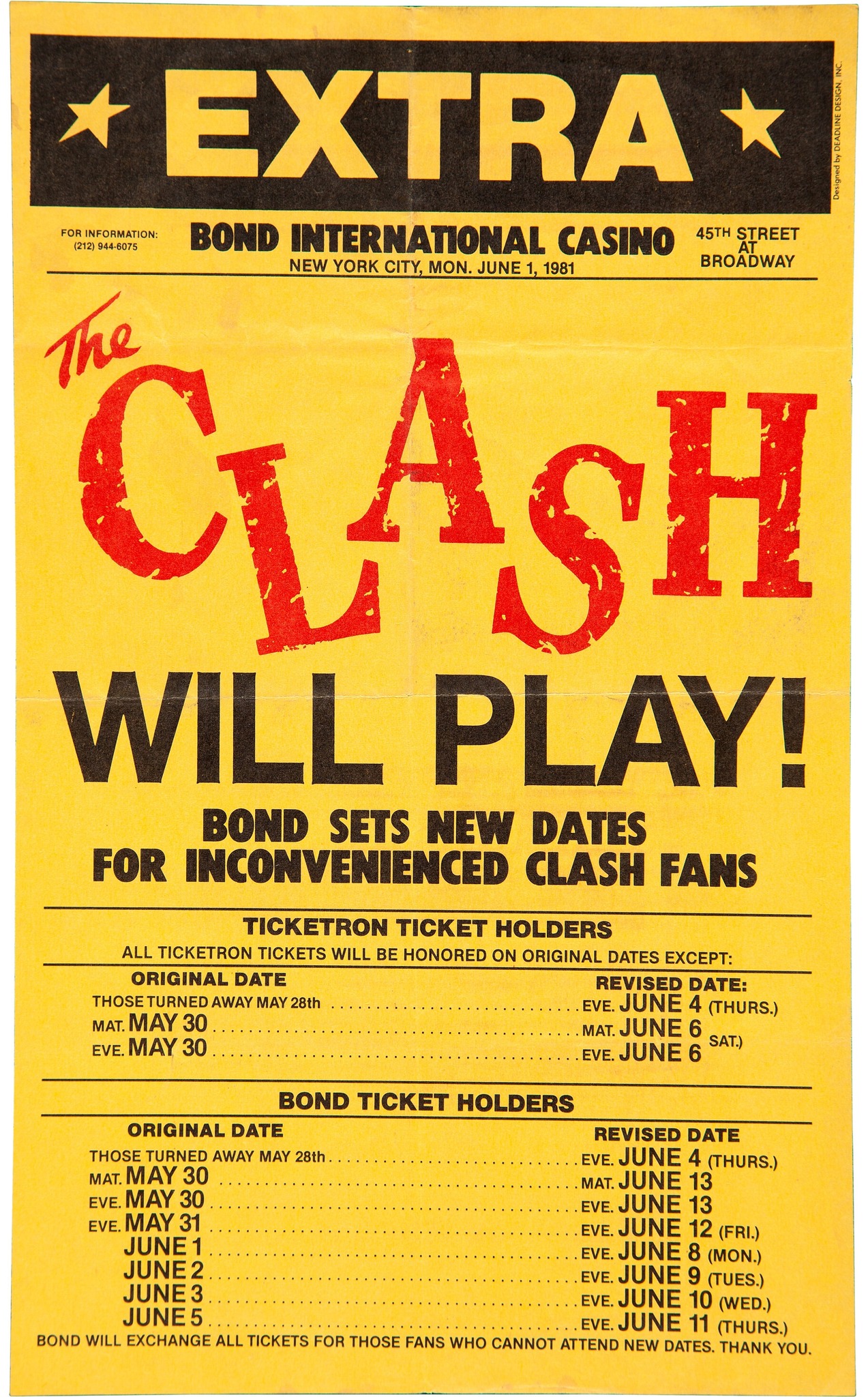 The Clash's sold out poster for their 1981 shows at New York's