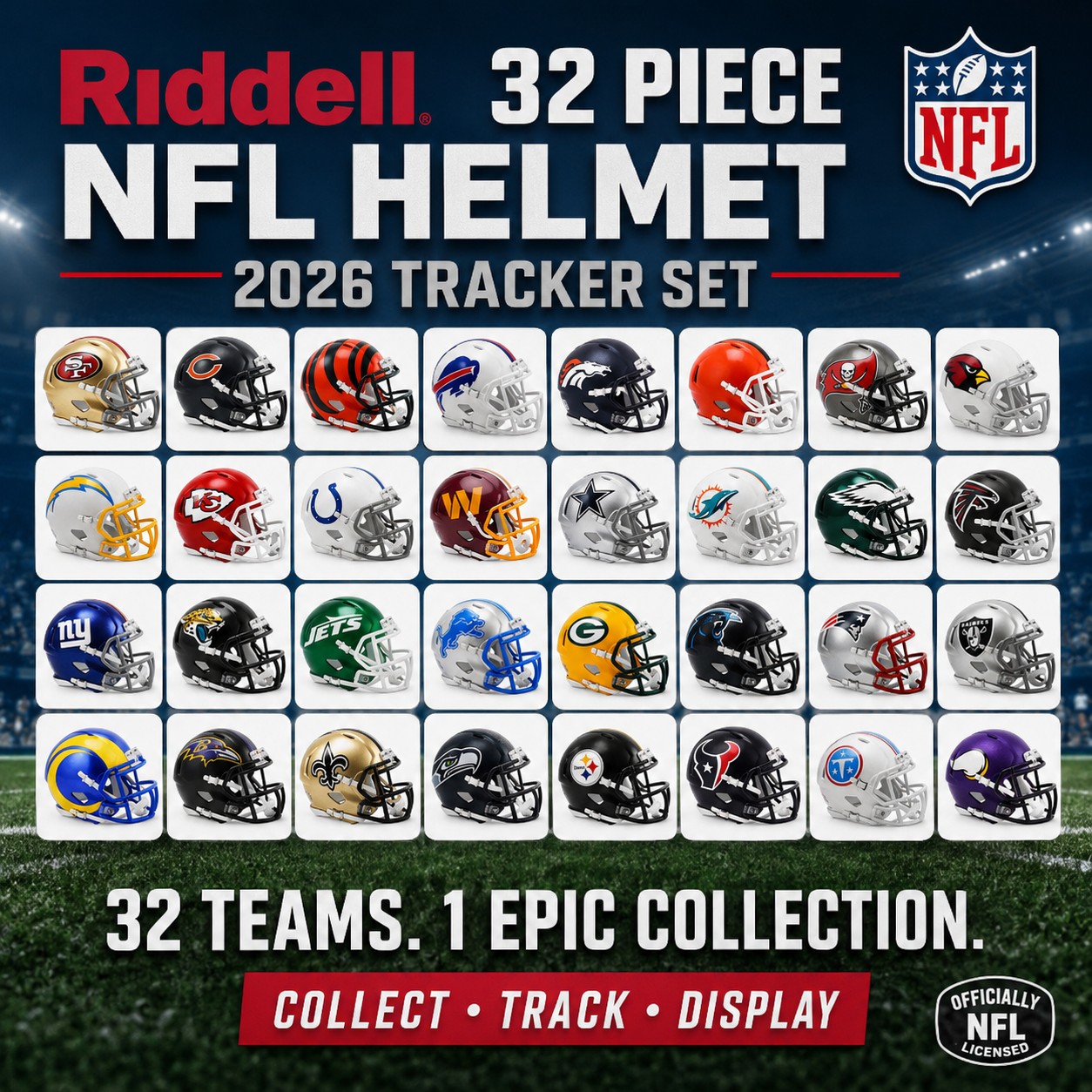 2026 NFL Helmet Tracker Set with 32 teams by Riddell