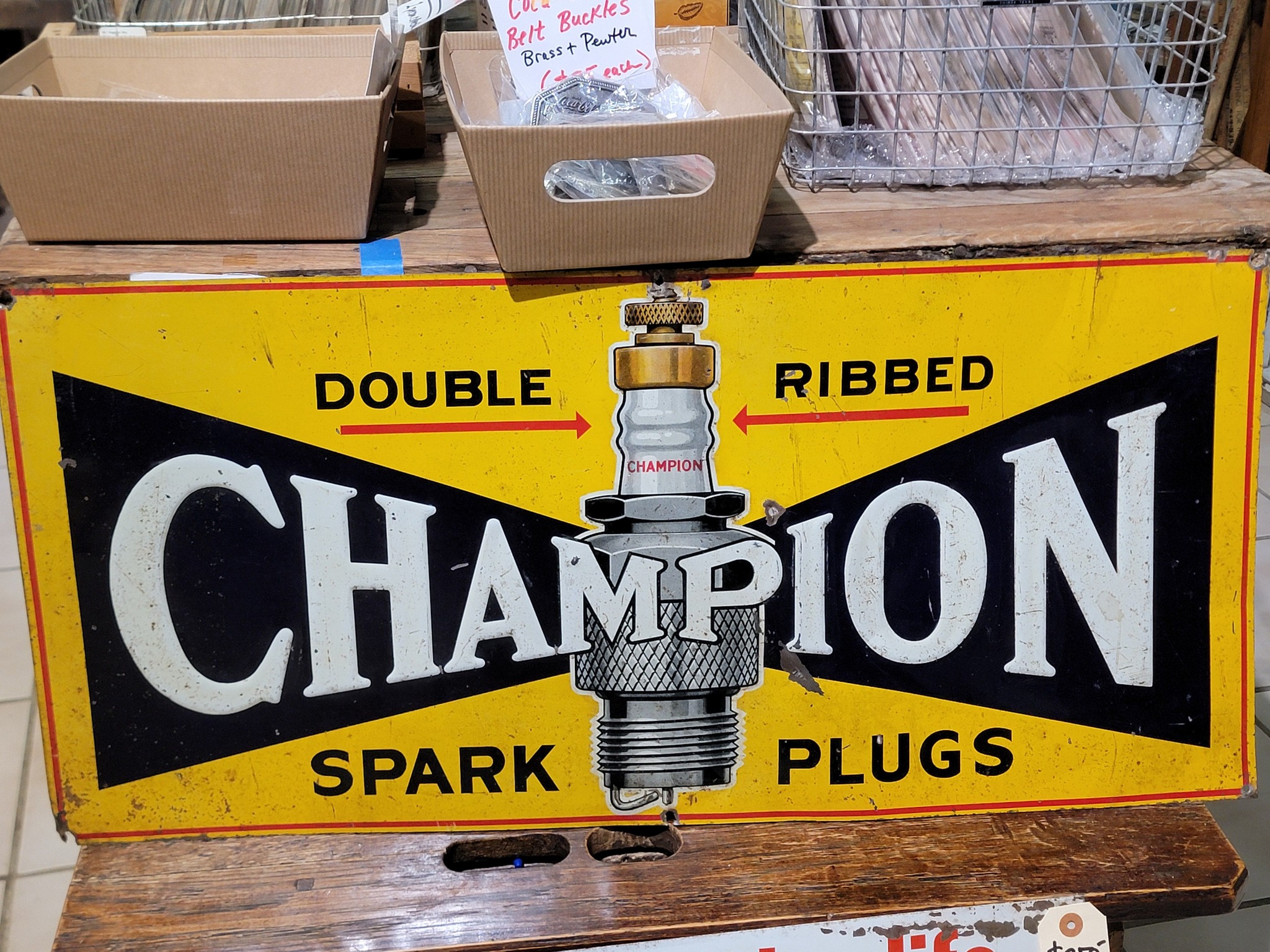 Vintage champion spark plug tin sign 30 x 14
