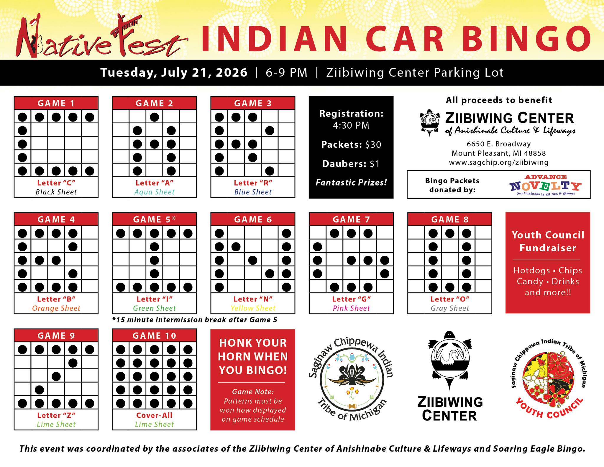 Ziibiwing Center's car bingo program on Tuesday nights