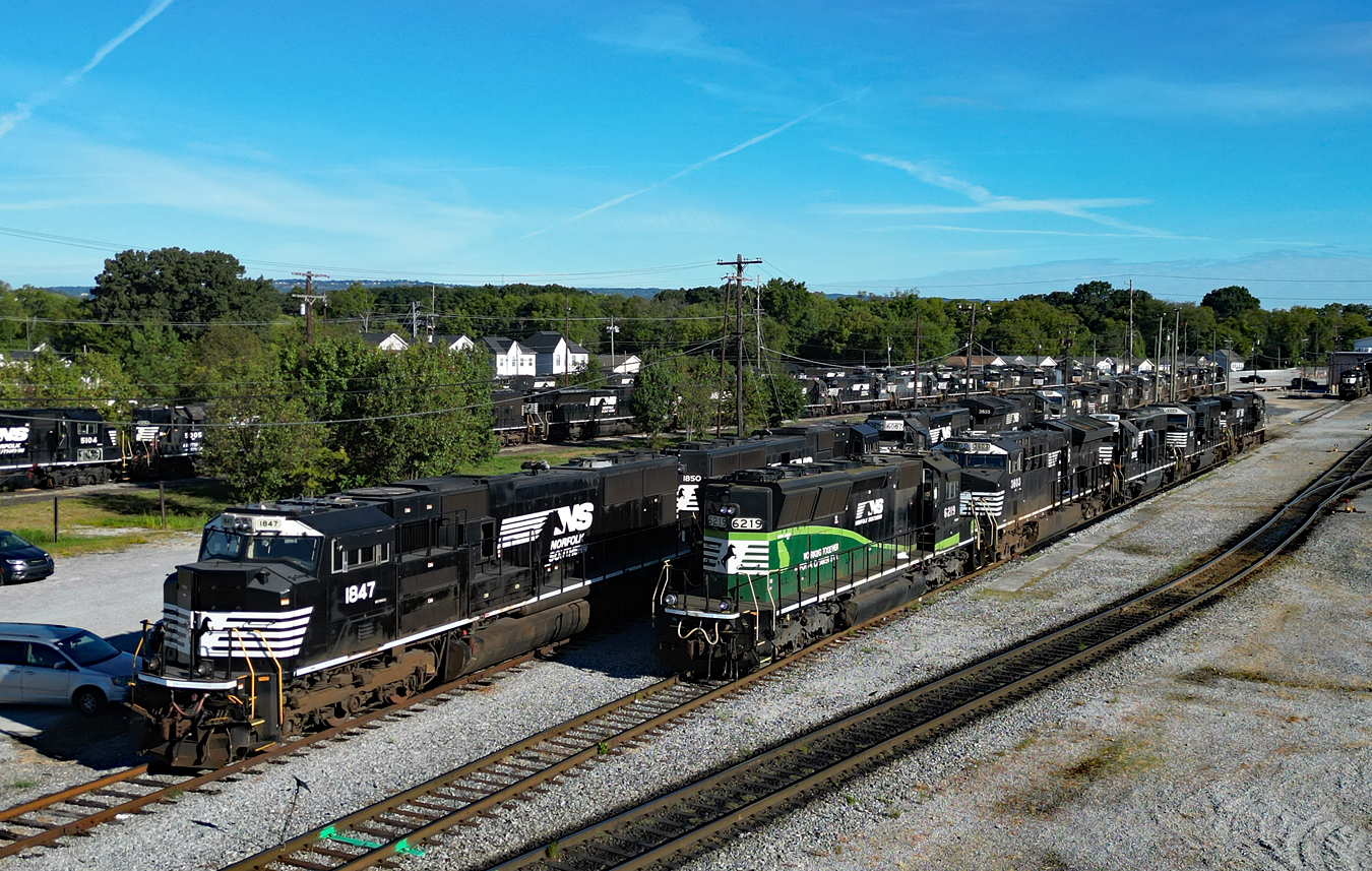 NS SD33ECO # 6219 and mates parked at Chattanooga Tn Sept 2026.