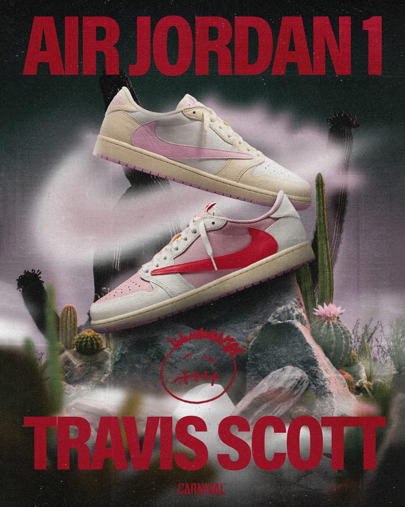 NIKE? Air Jordan 1 Low x Travis Scott-Shy Pink and Tropical Pink 