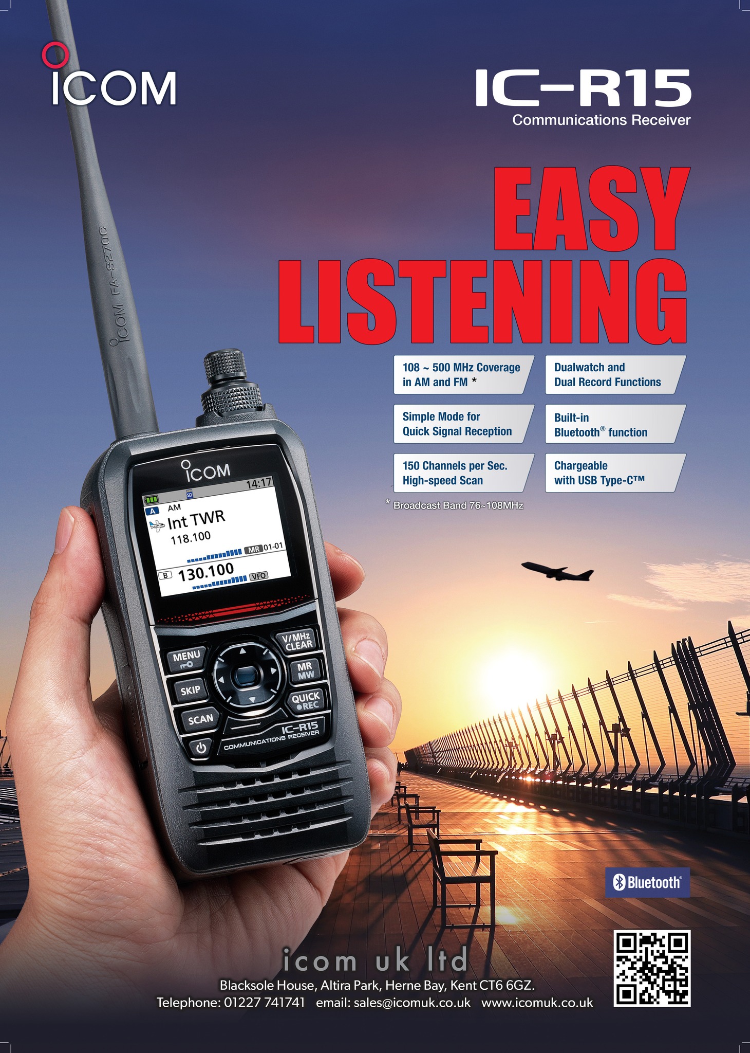The Icom IC-R15 communications receiver brings versatile dual-band
