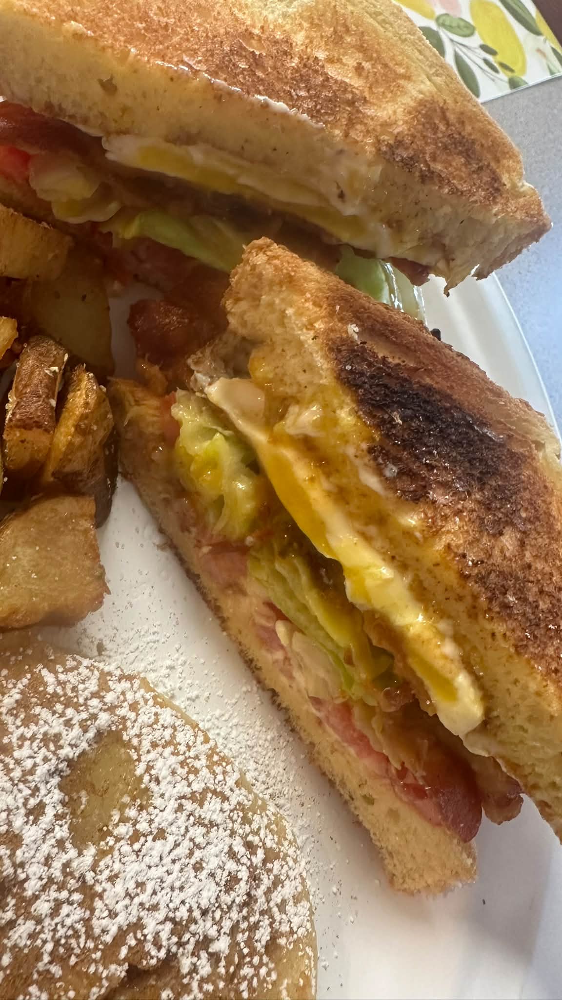 BLT with egg, homefries, and apple cinnamon pancake at Atlantic