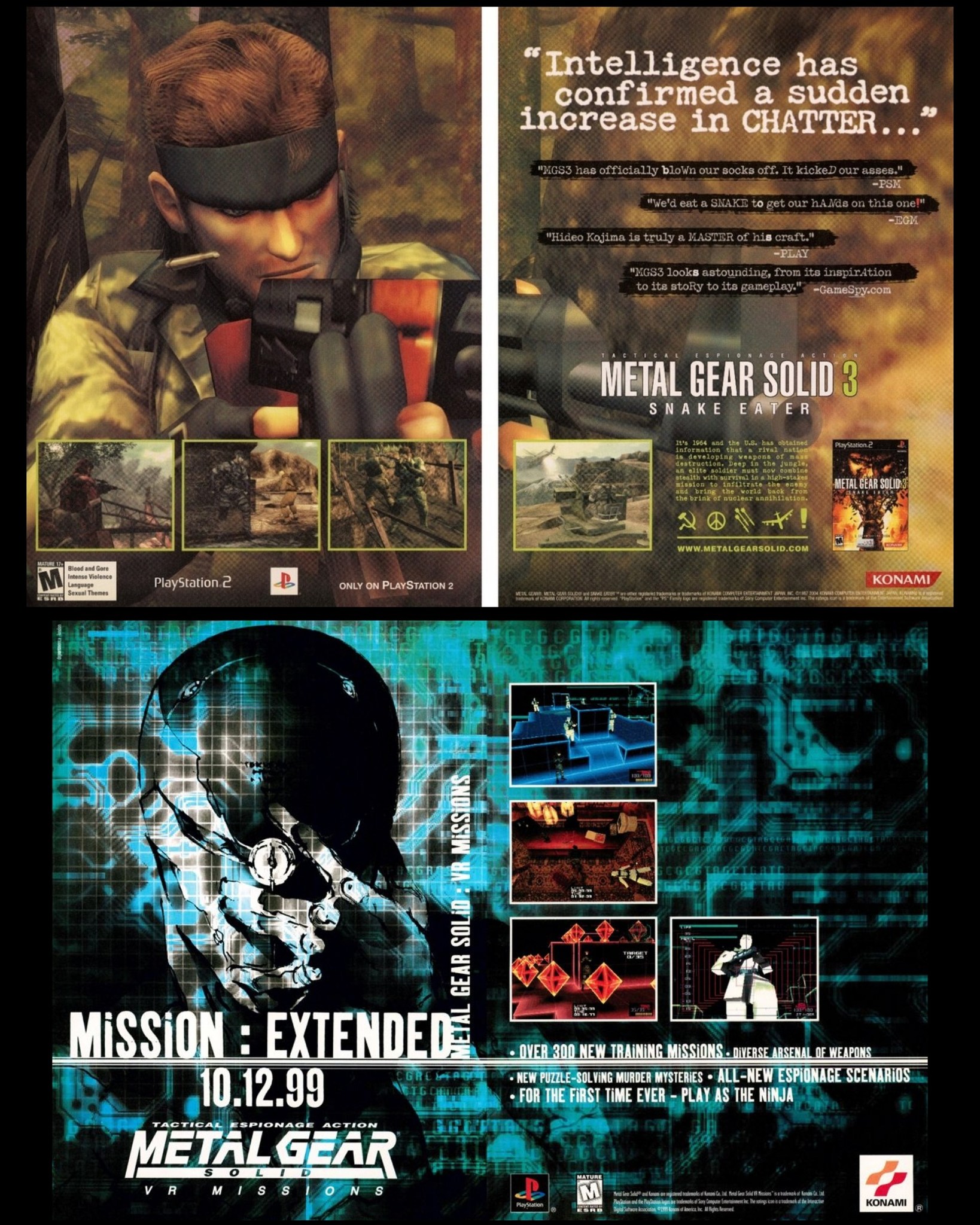 Promotional posters for MGS 3, 4, and 5