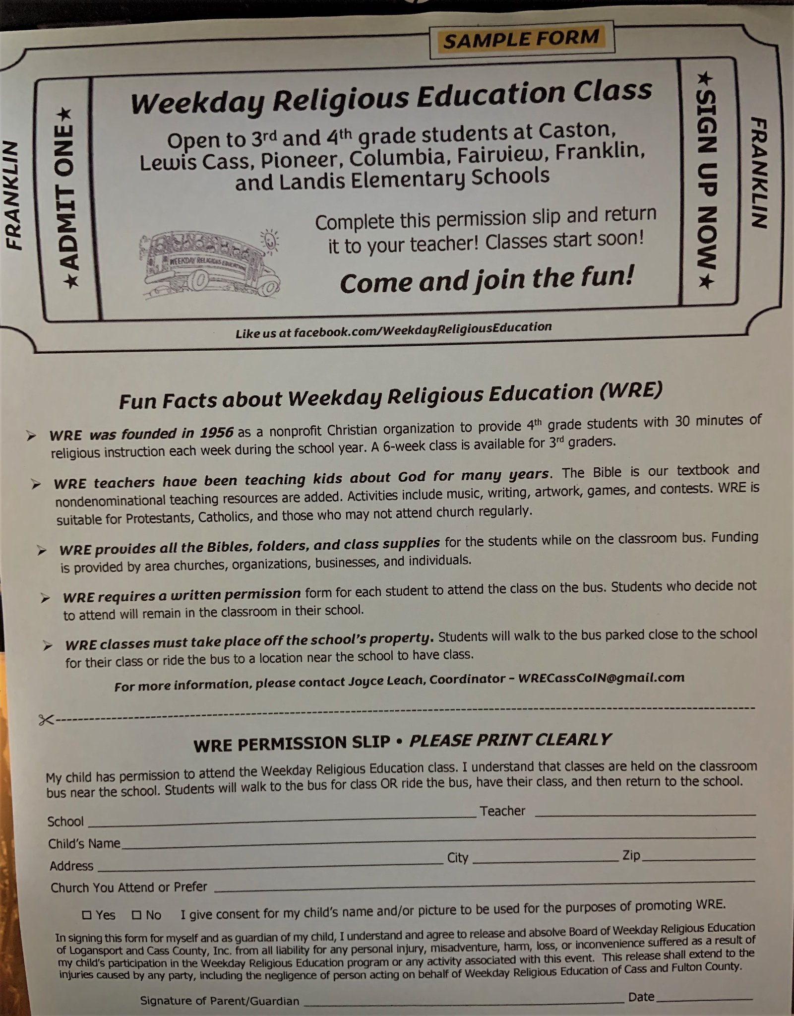 To clarify, this is a SAMPLE PERMISSION FORM! Every 3rd and 4th-grade ...