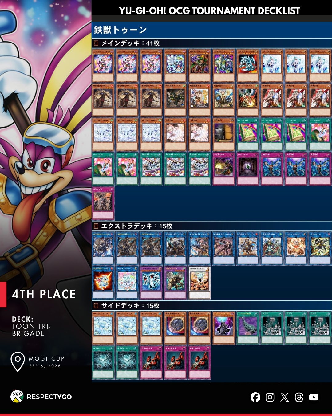 Toon Tri Brigade deck list for 4th place at Mogi Mogicup 2026