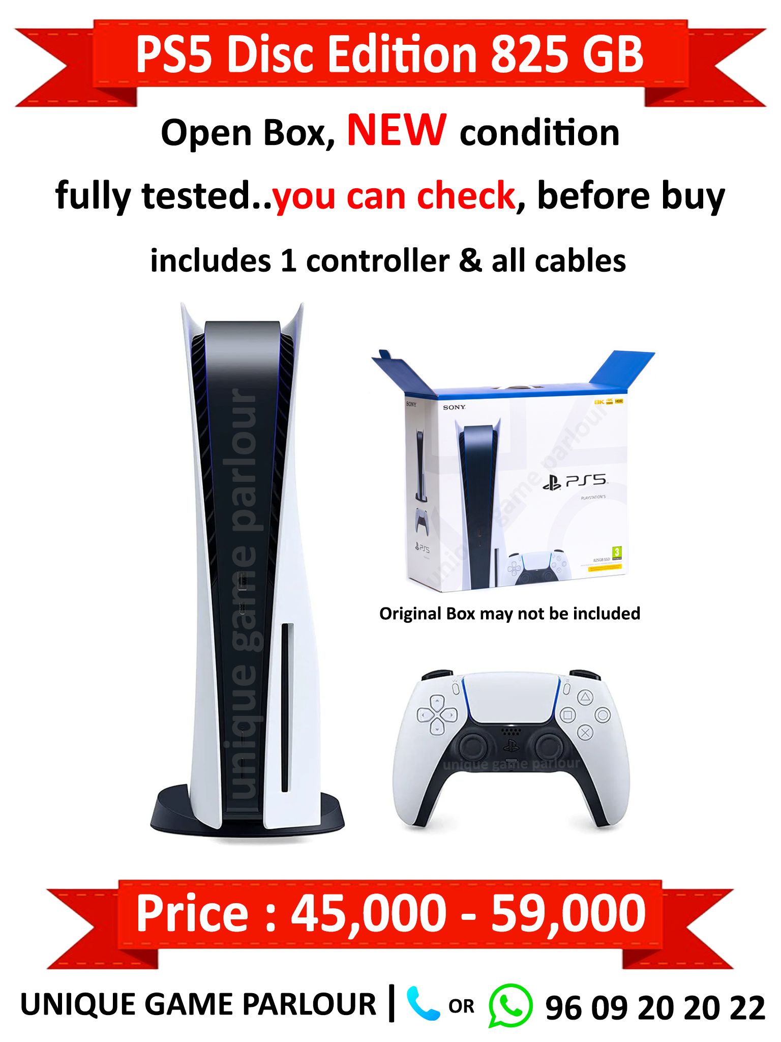 PS5 Disc Standard Edition 825 GB (Open Box, Mint Condition) Price
