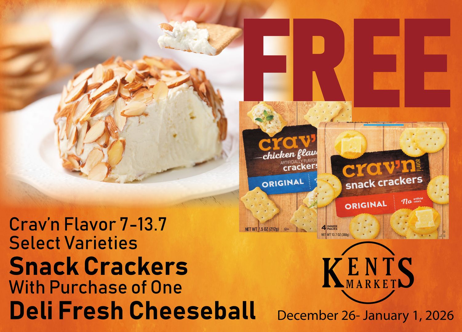 Kent's Market - 🧀 FREE Crav’n Flavor Snack Crackers! 🧀... | Facebook
