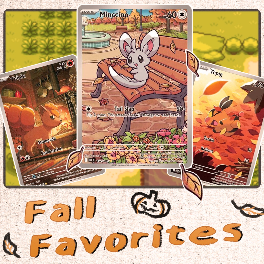 Fall-themed pokemon cards at zulu's board game cafe