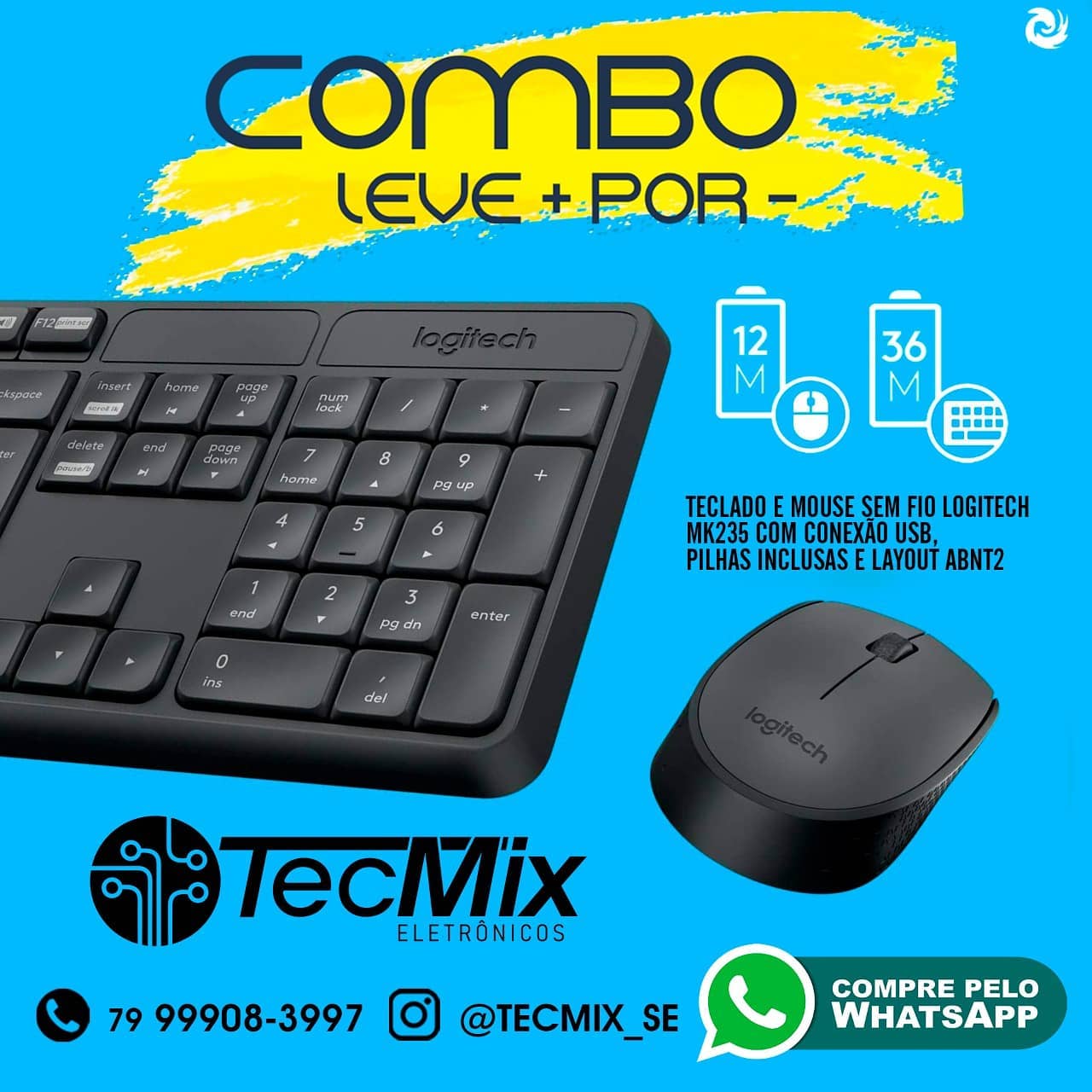 Tec Mix - 🖱️- kit Mouse + Teclado Sem Fio Logitech: - Conexão USB ...