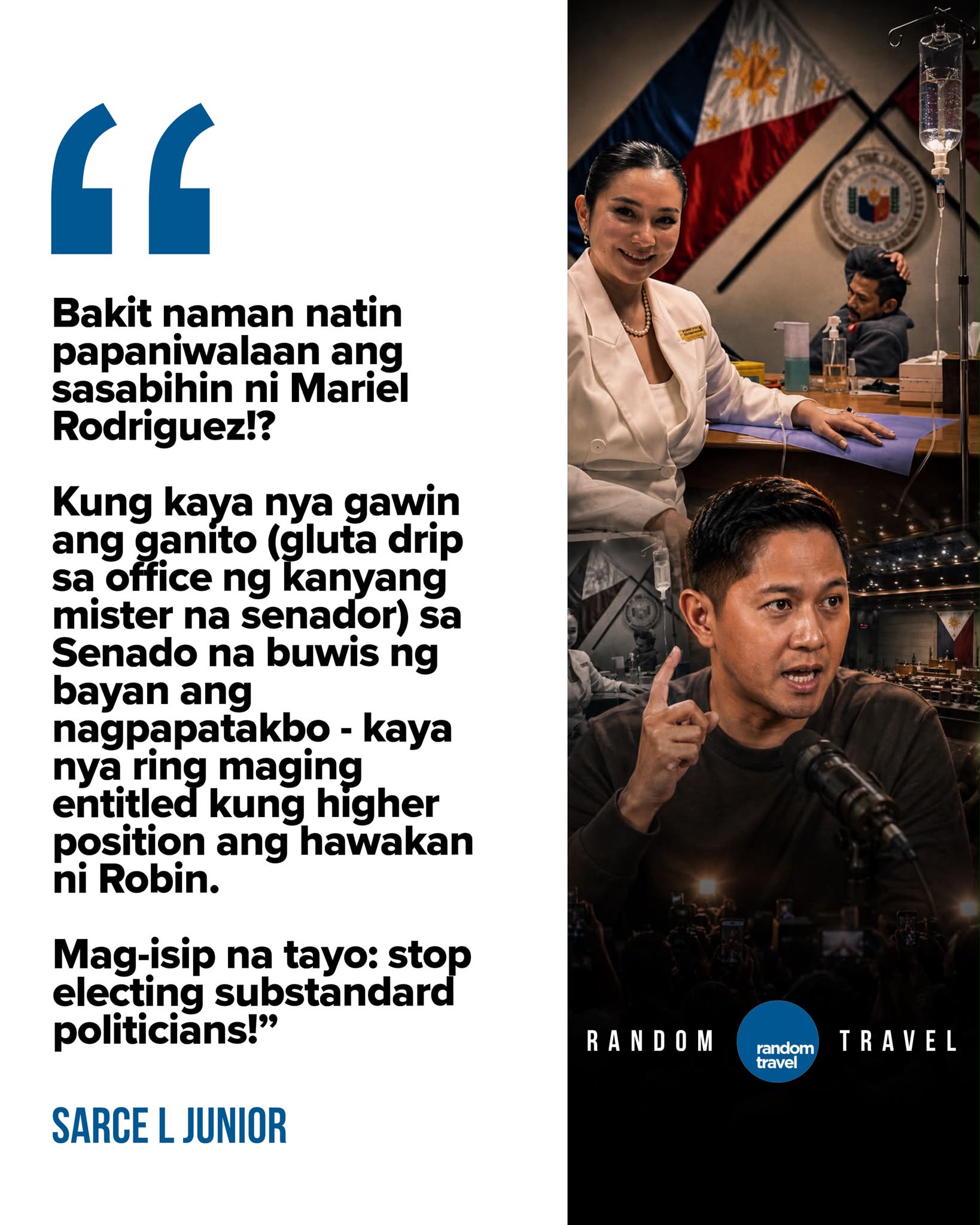 Junior Sarce questions Mariel Rodriguez's credibility over Senate IV drip controversy