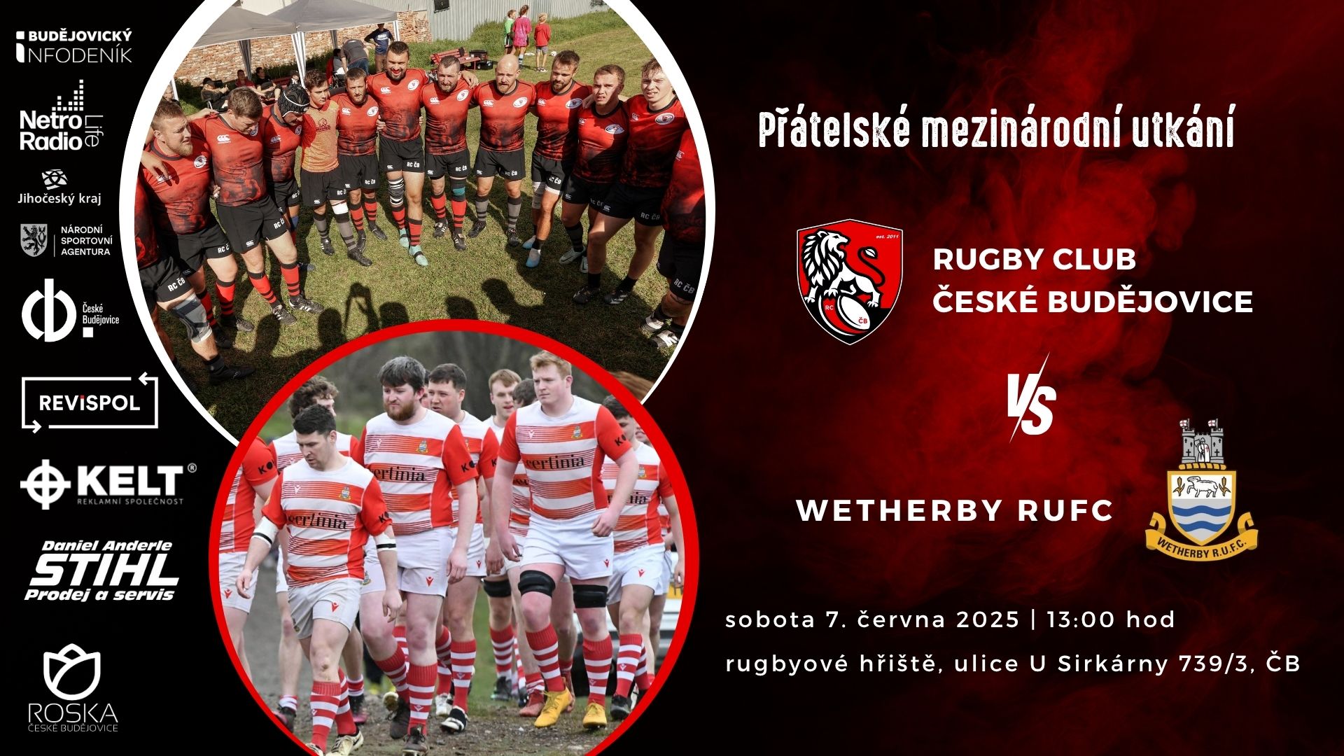 Přátelský rugbyový zápas RC ČB vs. Wetherby RUFC v Českých Budějovicích