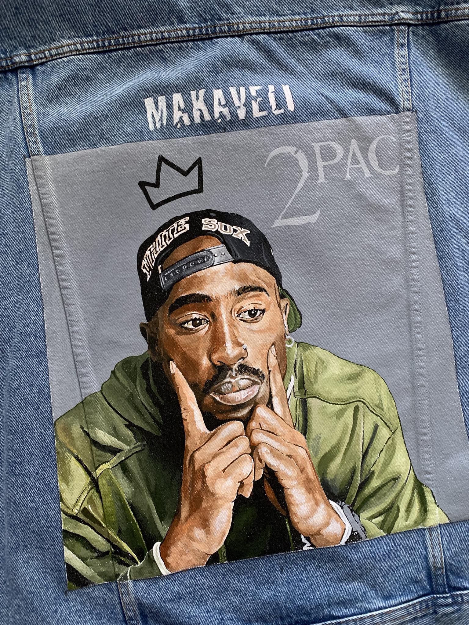 Hand-painted Tupac Shakur denim jacket tribute