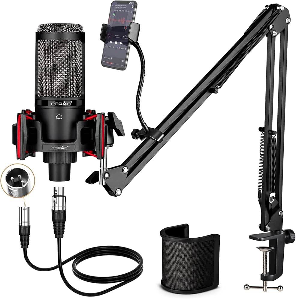 Proar Condenser Microphone XLR,Professional Studio Recording Microphone ...