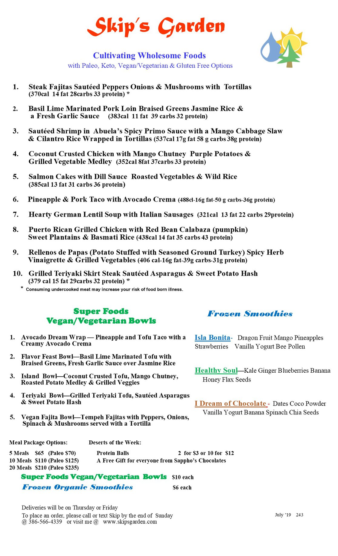 Skip's - Menu for July 19 Delicious summer flavors from top to bottom ...