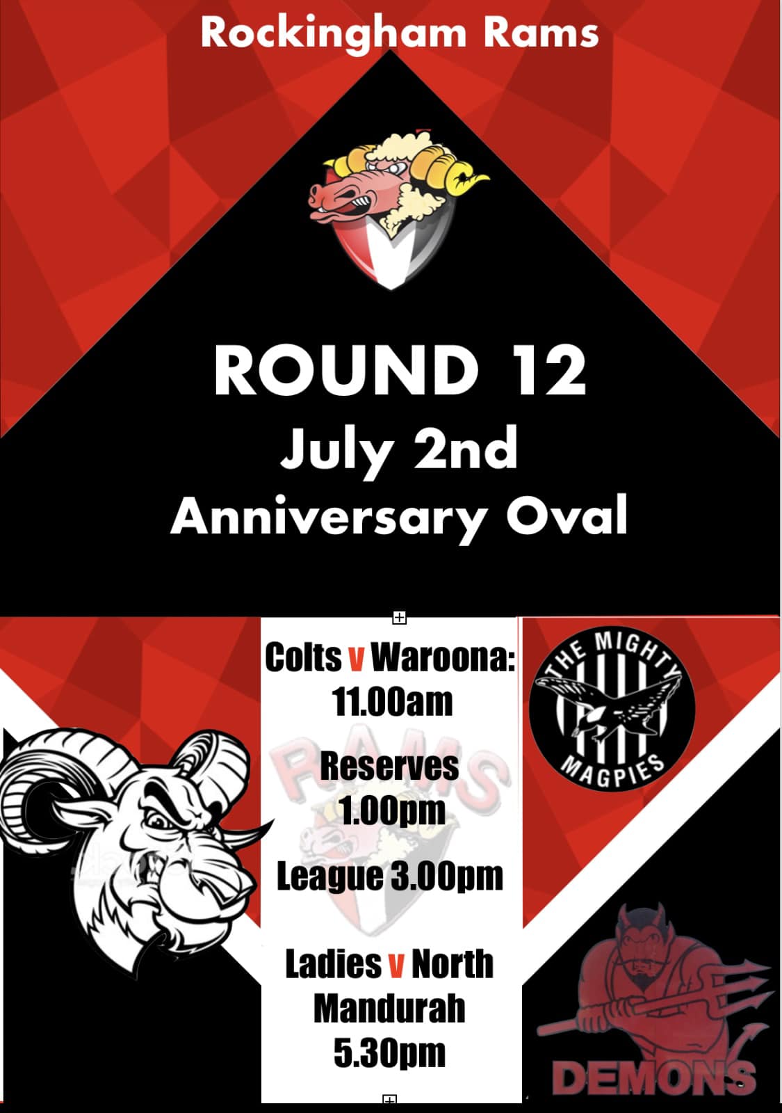🔴🐏⚫️ Gates open... - Rockingham Rams Football & Netball Club | Facebook