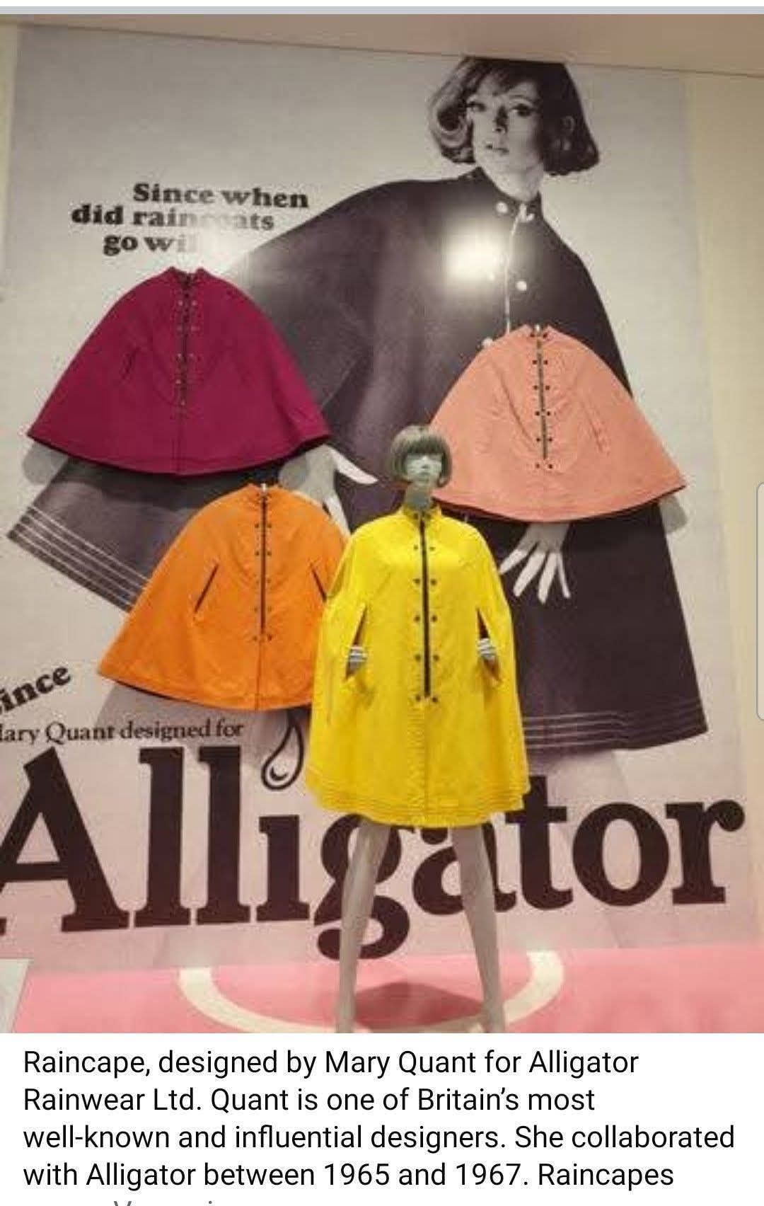 Mary Quant's 1967 yellow gabardine raincape for Alligator Rainwear