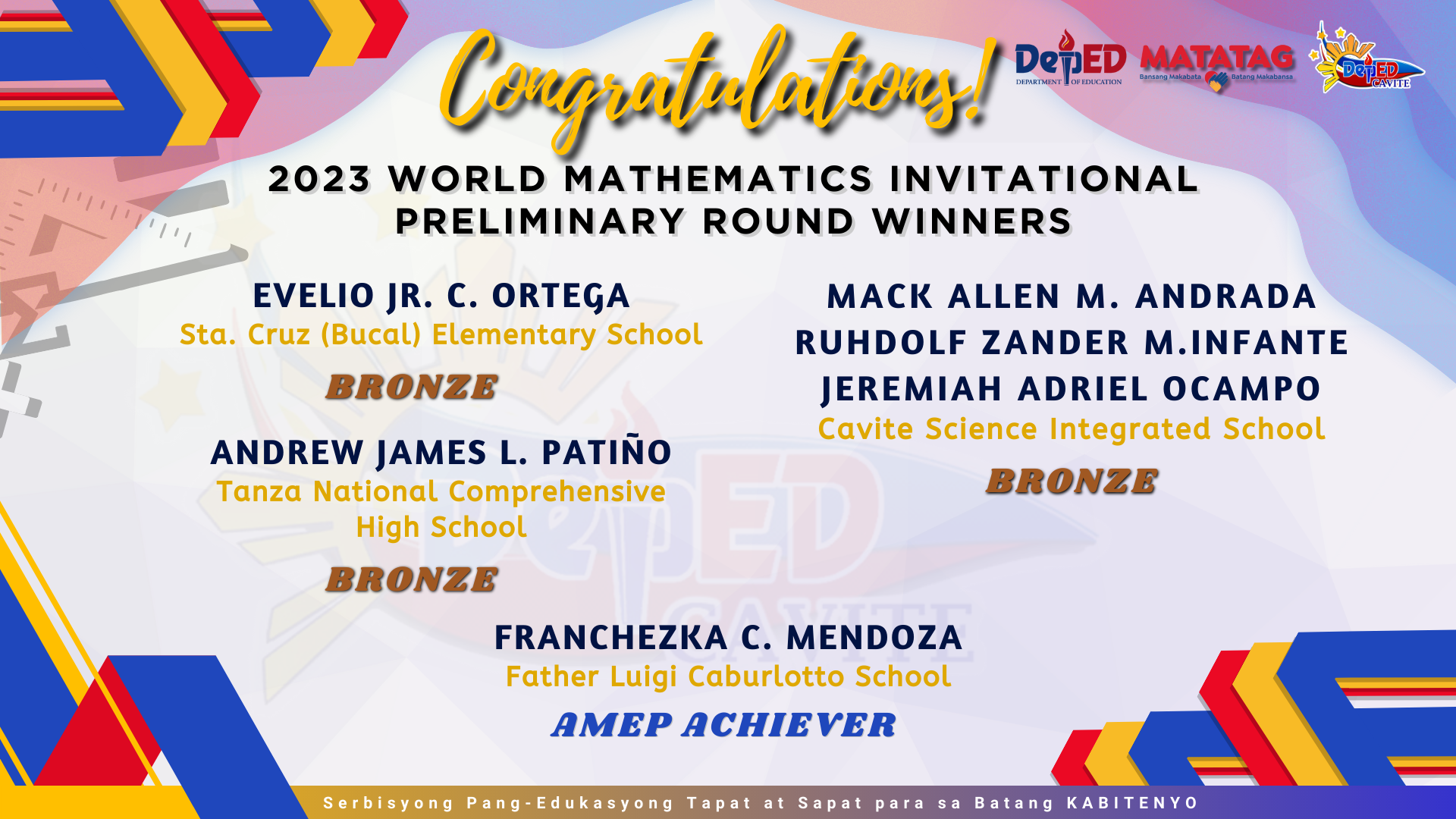 Congratulations to the 2023... - DepEd Tayo Cavite Province | Facebook