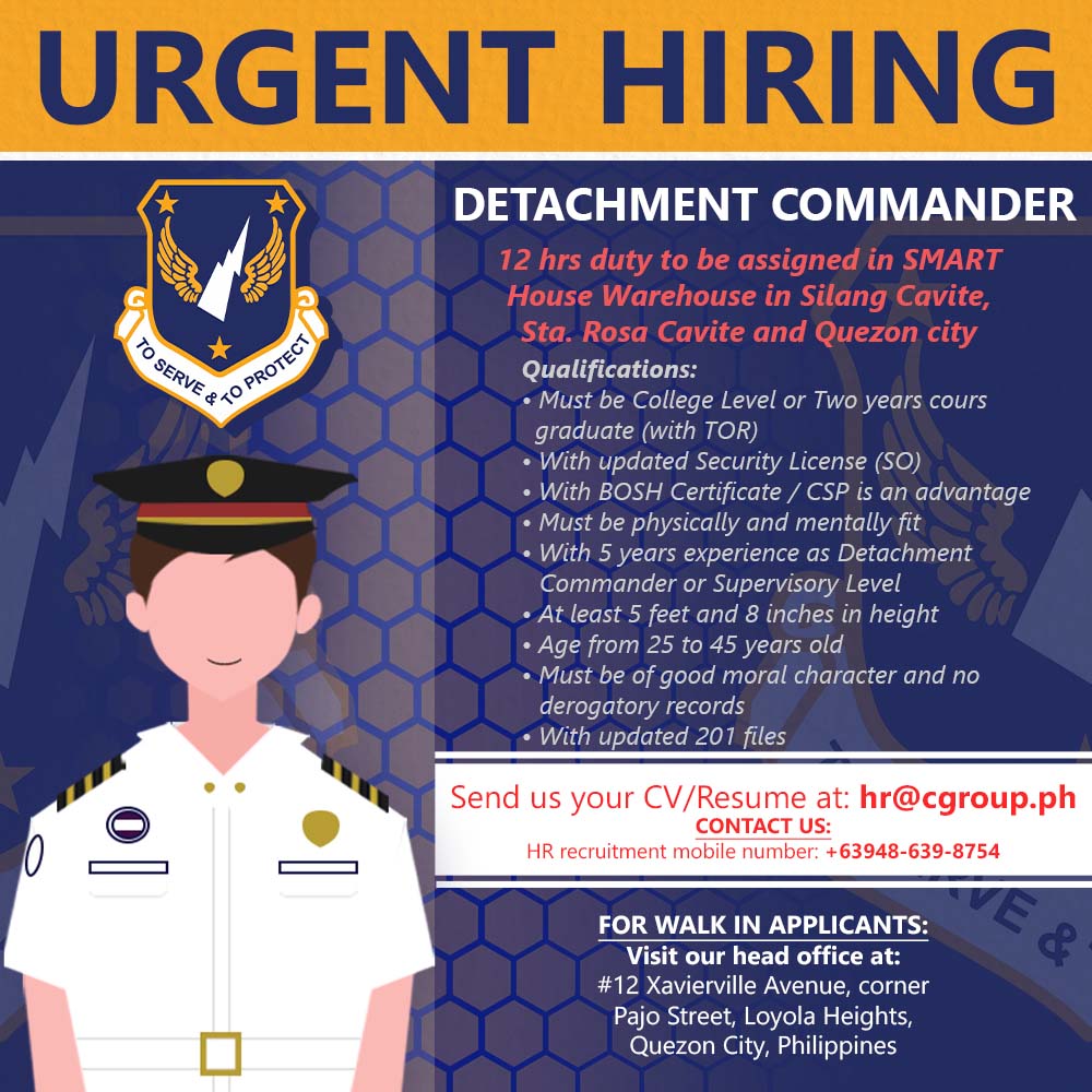 URGENT HIRING!!!... - Grand Meritus Security Agency, Inc. | Facebook