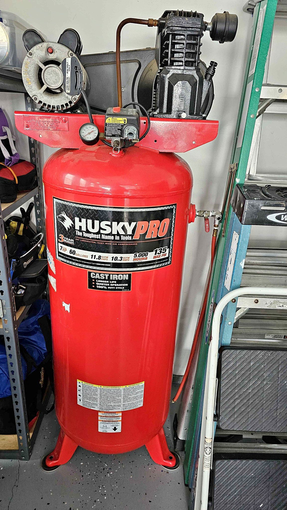 Husky Pro 60 Gallon Air Compressor & Central Pneumatic 50ft Air Hose ...