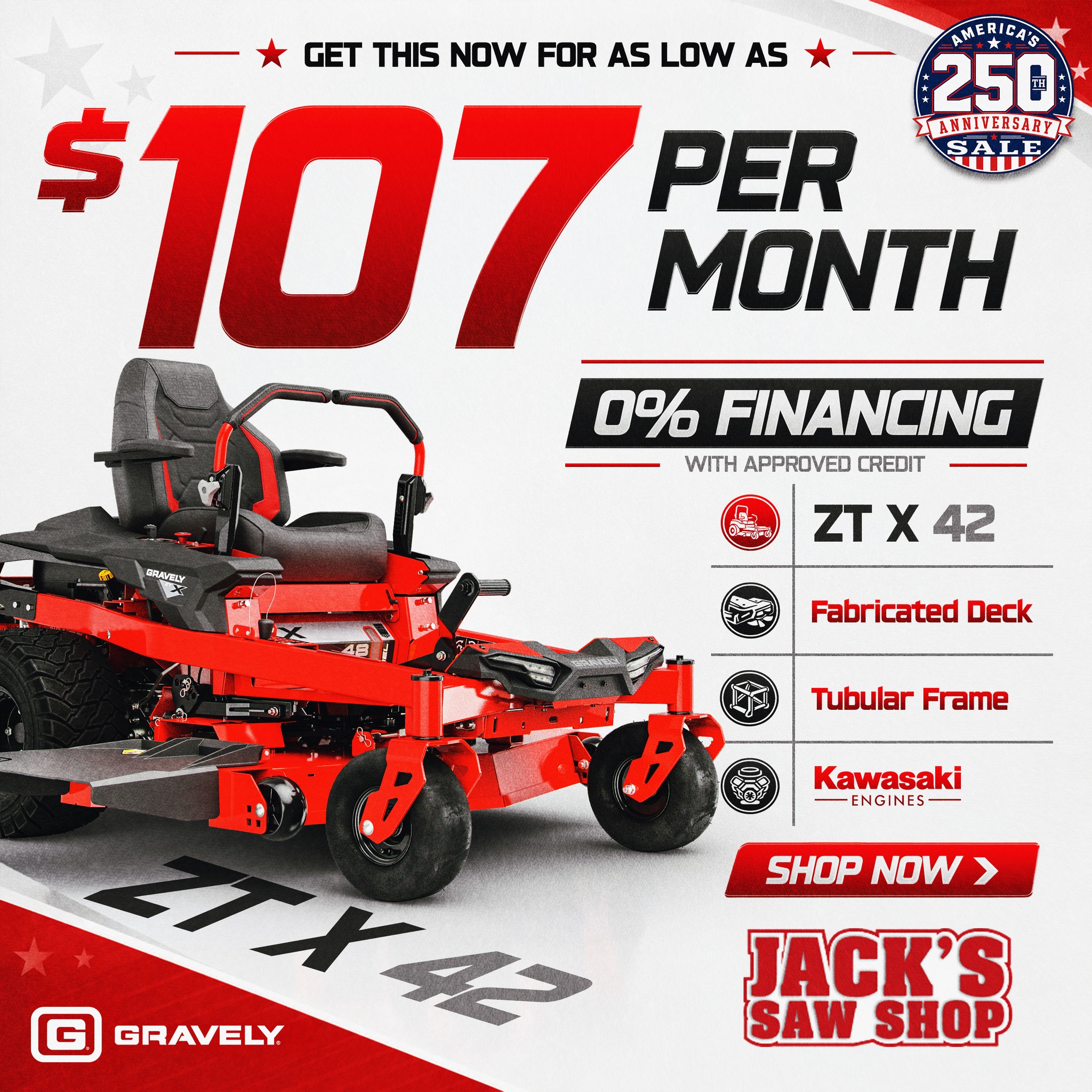 🇺🇸 Mow with pride this America 250! Gravely mowers with $0 down