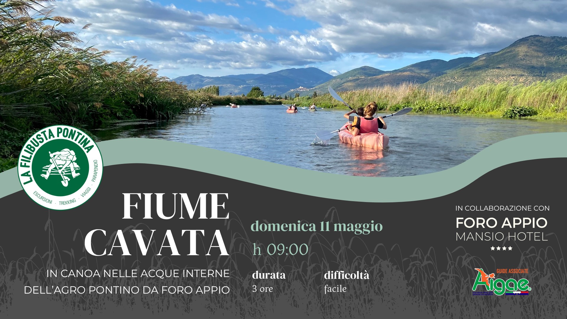 FIUME CAVATA | In canoa nelle acque lente dell'Agro Pontino da Foro Appio