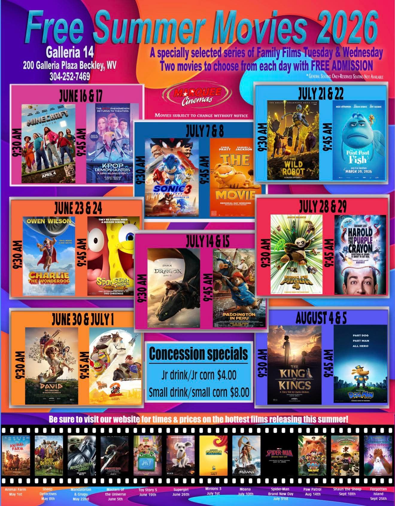 Marquee Cinemas-Beckley Galleria free #summer movie schedule is