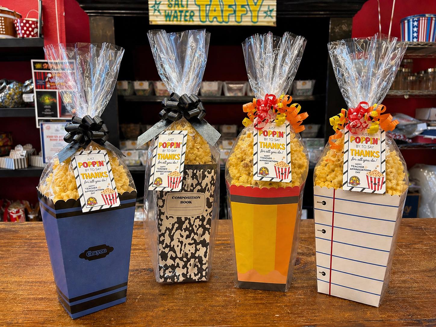 Teacher appreciation gift ideas with popcorn boxes