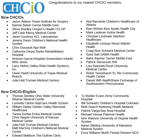 Congratulations to our newest #CHCIO members! Thank you for being an ...