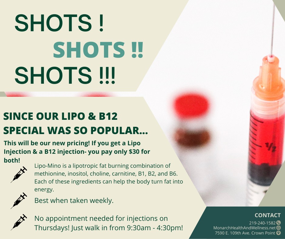 Since our Lipo & B12 injection special was so popular... this will be our NEW PRICING! Only $30 for BOTH a Lipo injection and B12 injection. Not only that, but now you