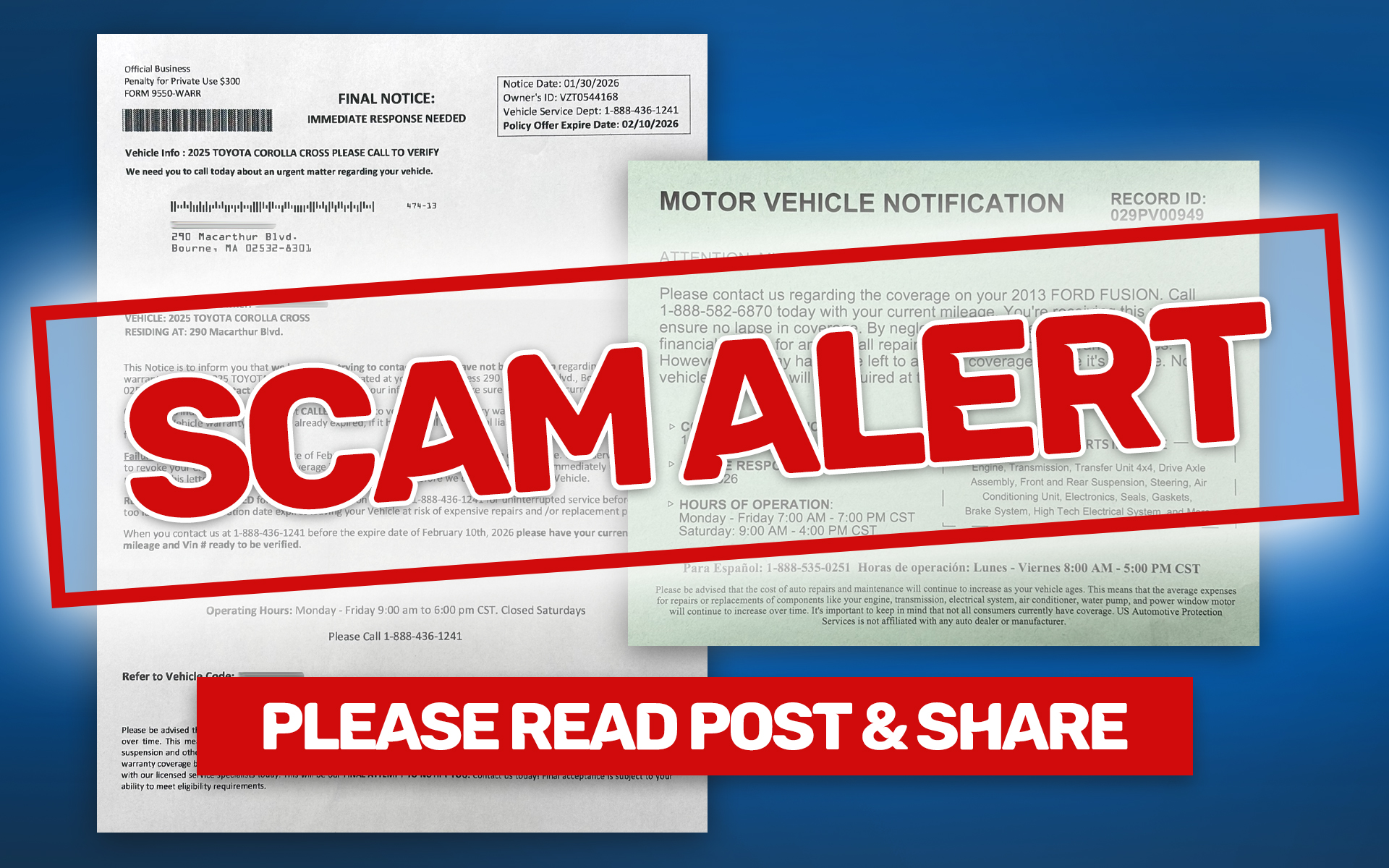 🚫 SCAM ALERT: Ignore These “Vehicle Warranty” Mailers 🚫 We've
