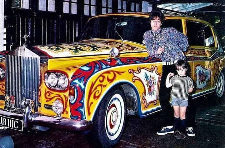 John Lennon with son Julian and his car, a 1965 Phantom V Rolls