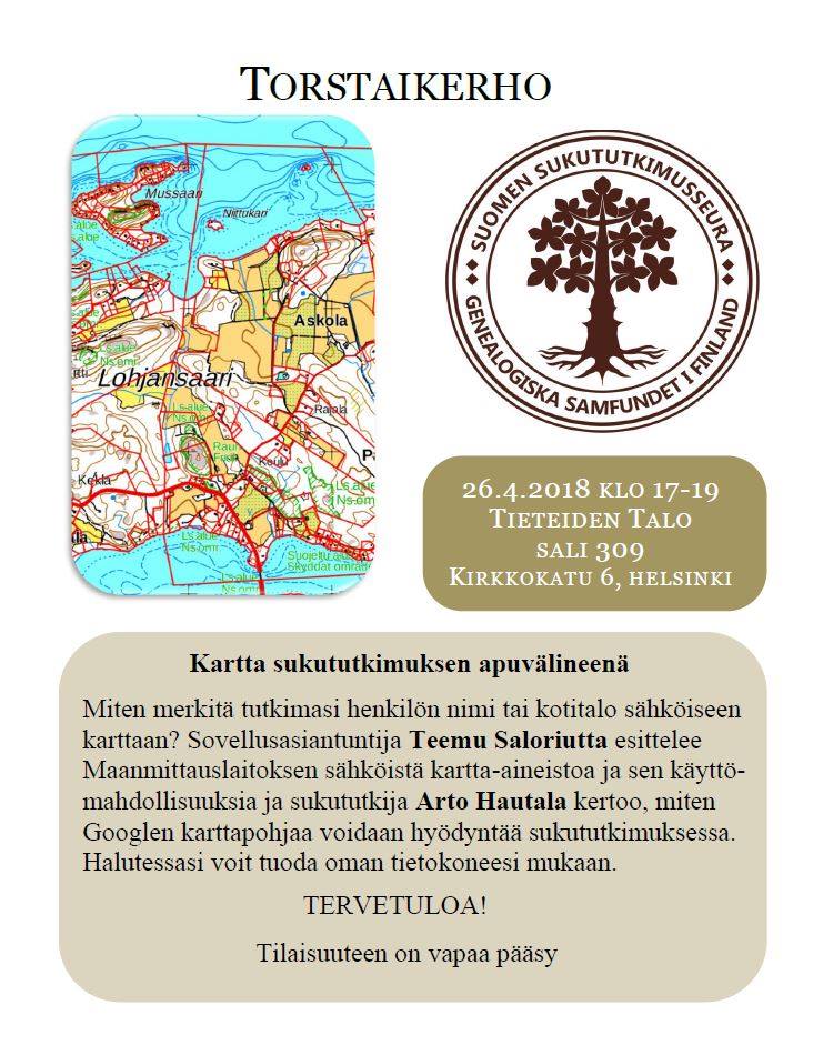 kirkkokatu 6 helsinki kartta Torstaikerho: Kartta sukututkimuksen   Suomen Sukututkimusseura 