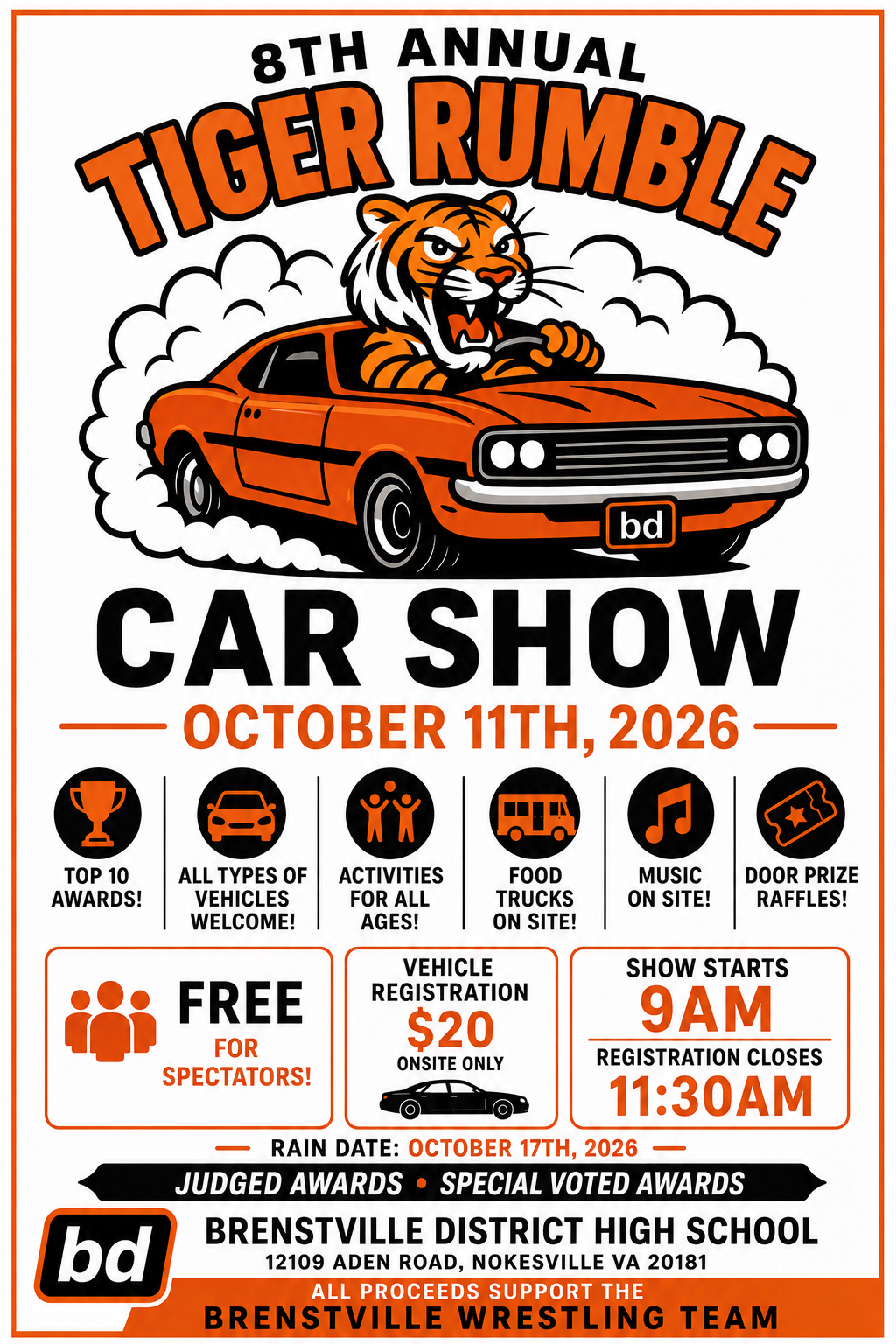8th Annual Tiger Rumble Car Show Fundraiser