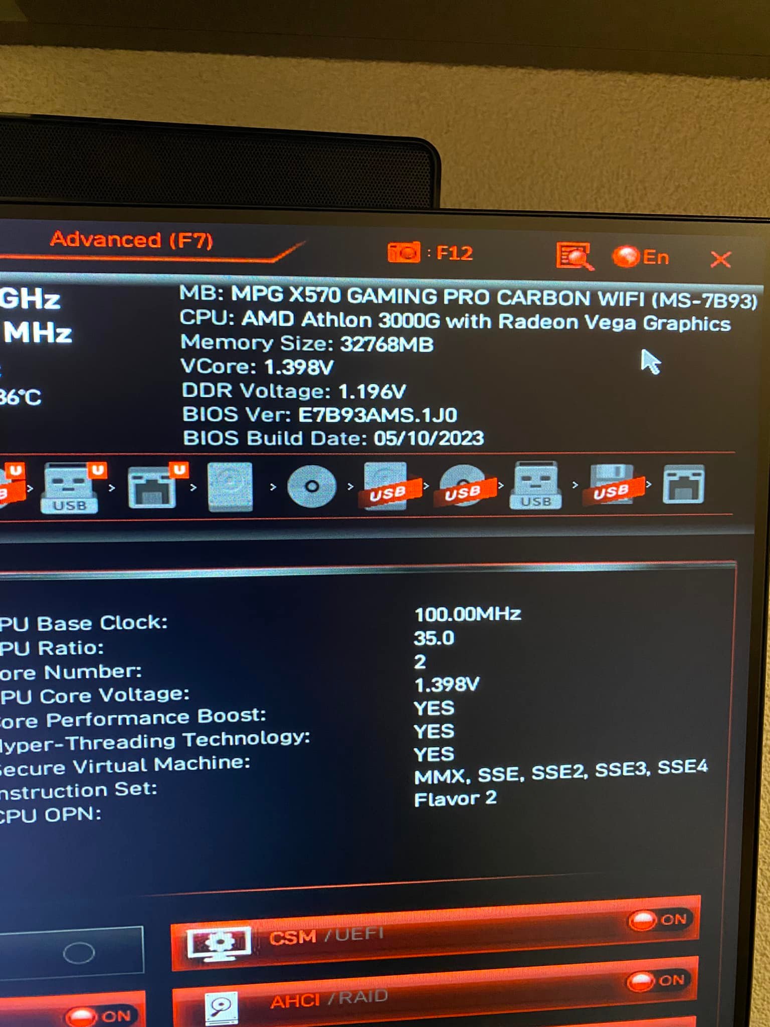 Why won't MSI MPG X570 Gaming Pro Carbon WiFi boot with R7 5700X?