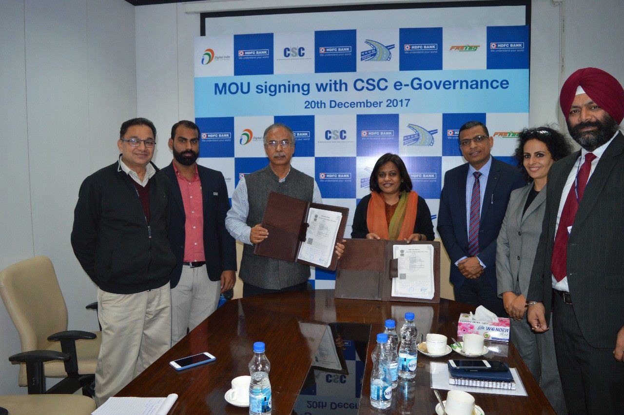 Common - CSC SPV signs agreement with #HDFC Bank for #FASTag service ...