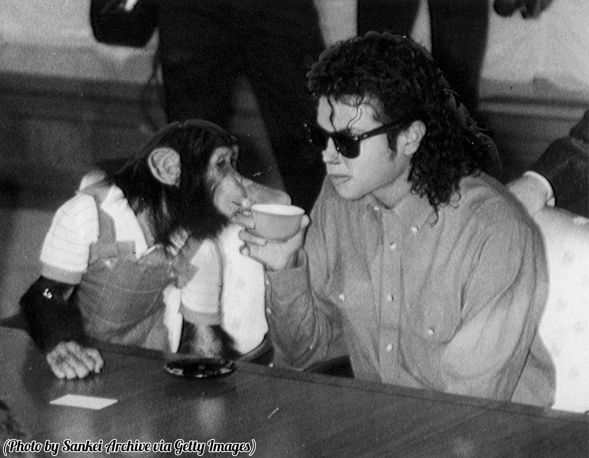 History - A retouched photo of Michael Jackson enjoying a cup of
