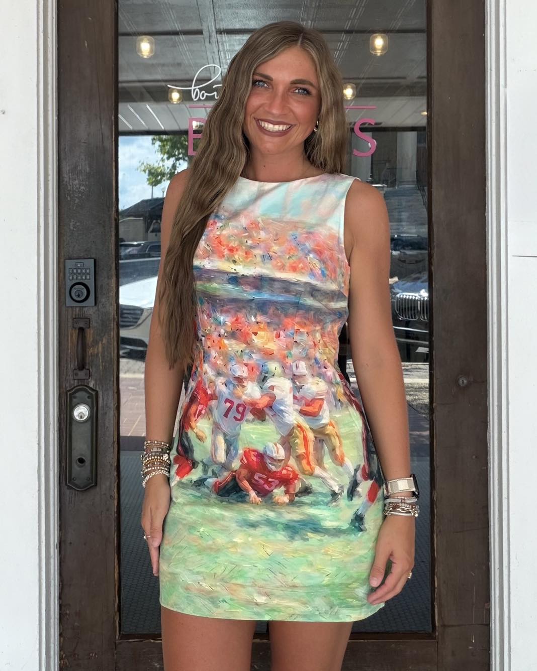 Alabama gameday dress with football print