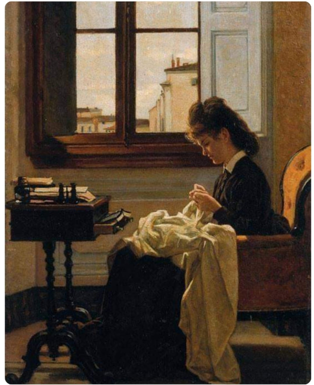 Kuroda Seiki's Woman Sewing painting