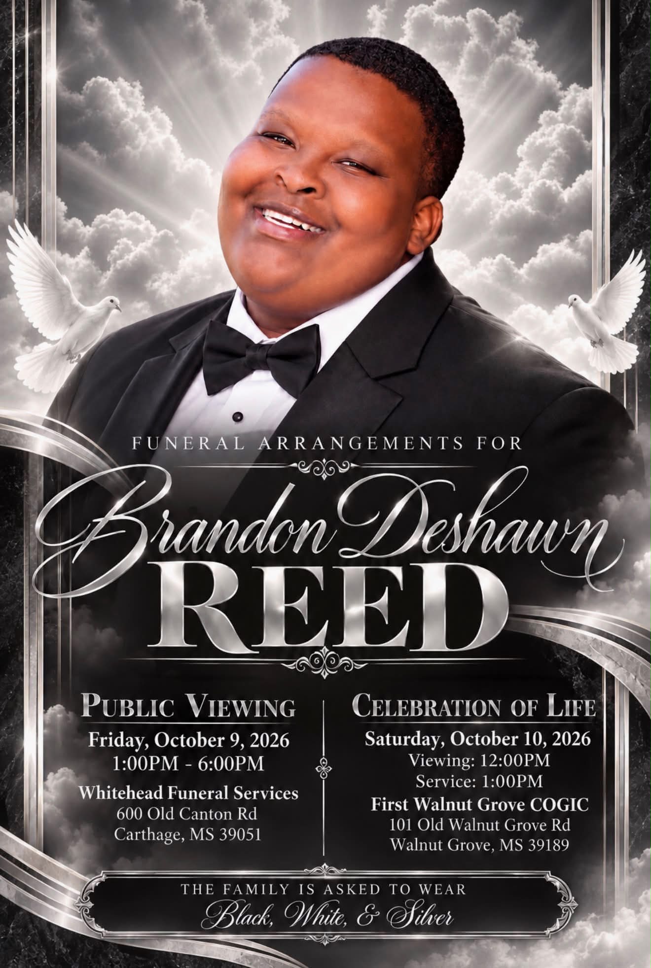 Brandon Deshawn Reed funeral arrangements in Carthage MS