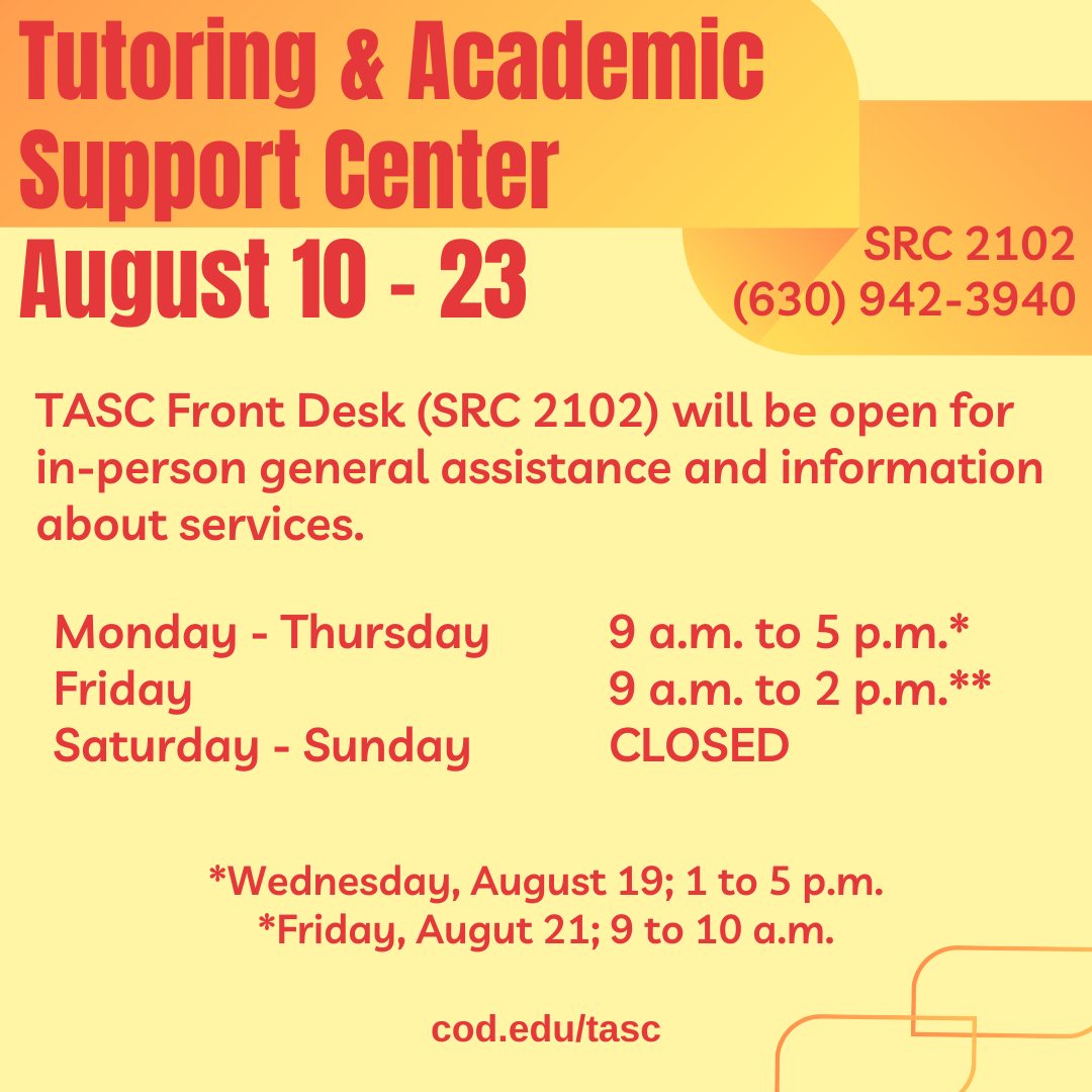 Limited Math Assistance will be available Monday, August 10