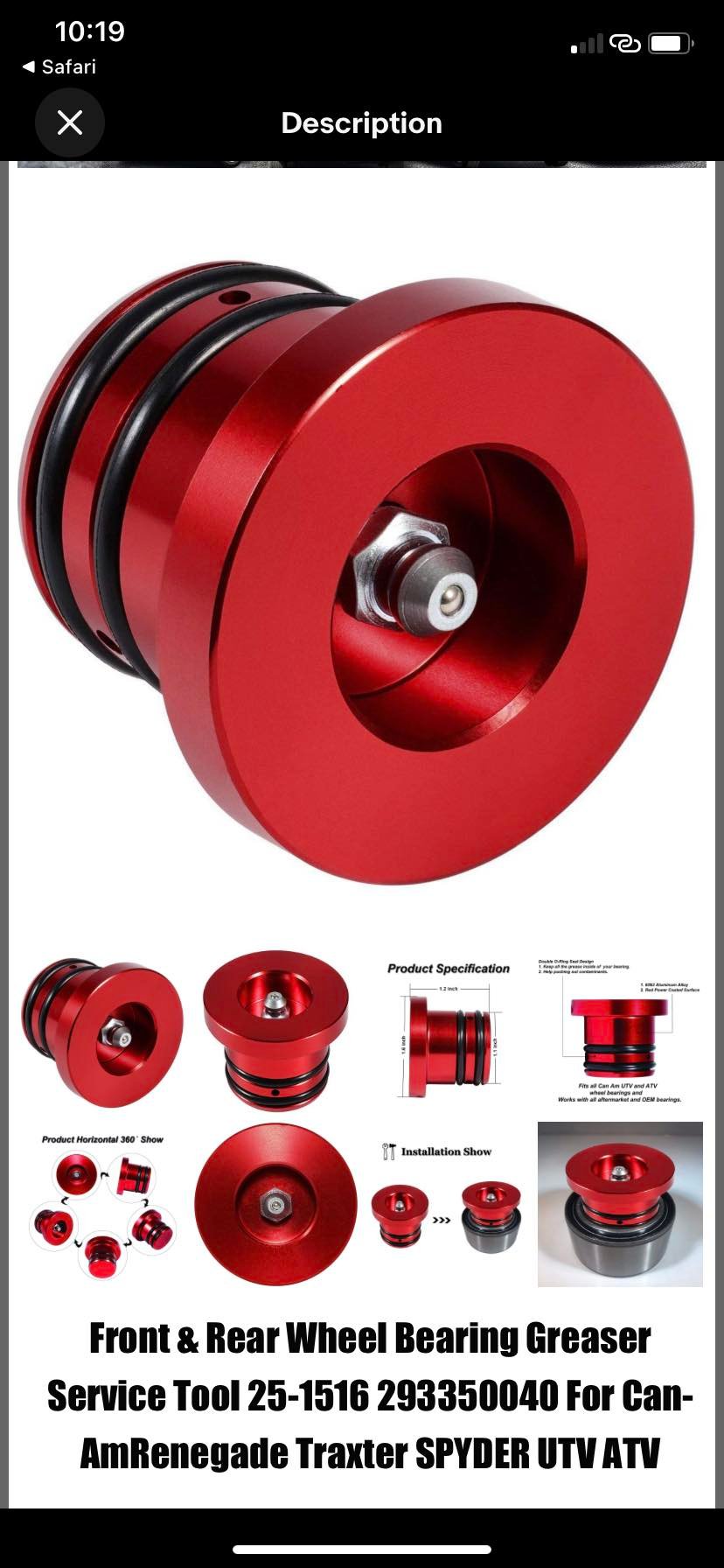 Wheel bearing grease tool size for 2016 Can-Am Outlander 650xmr
