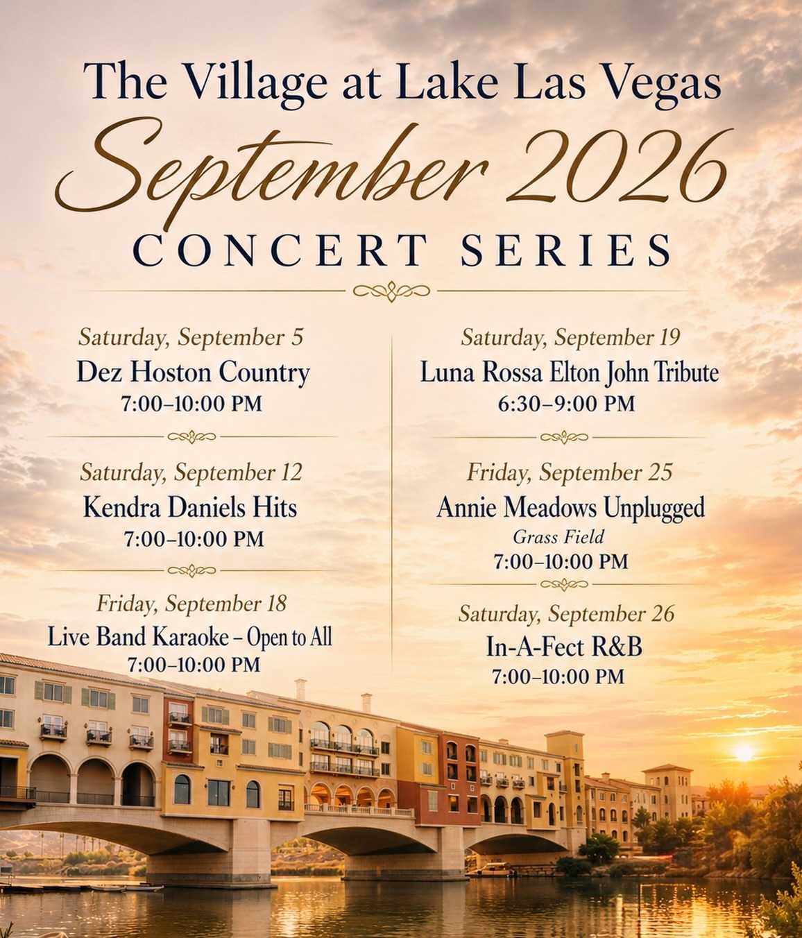 Free live music at The Village at Lake Las Vegas in September 2026