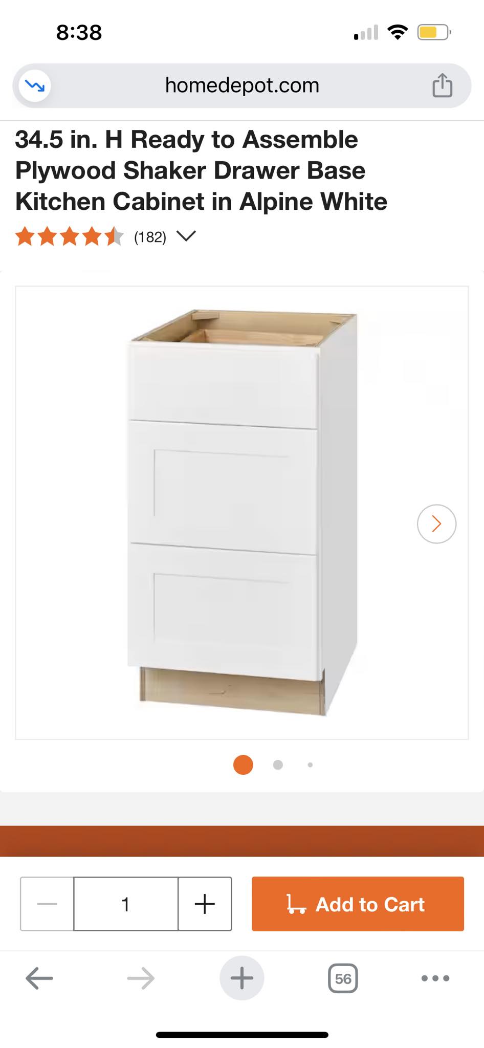 CNC L10-DB18 18-Inch, White, Luxor, Three Drawer Base Cabinet at
