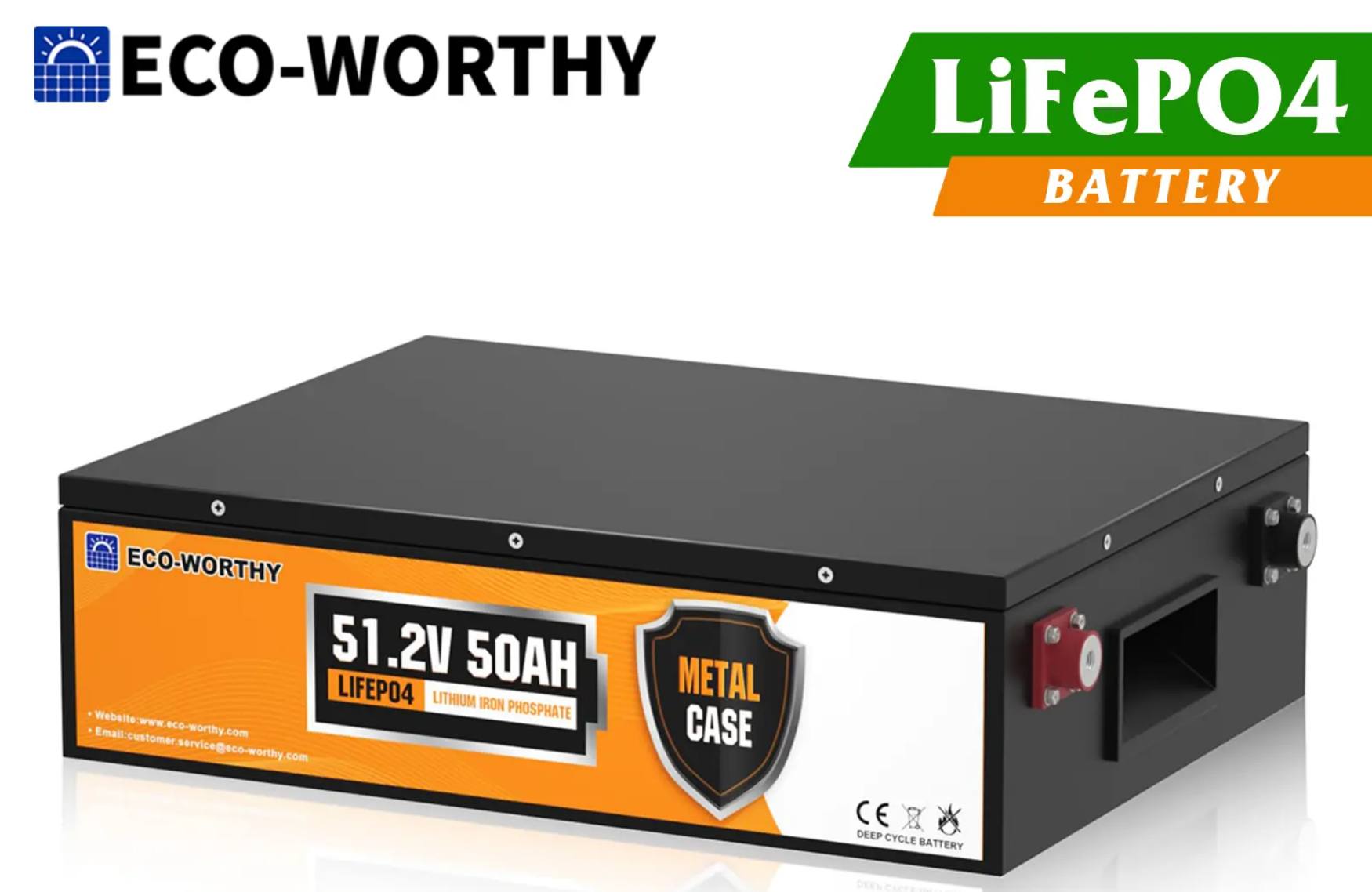 ECO-WORTHY 48V 50Ah LiFePO4 Lithium Iron Phosphate Battery Metal Case ...