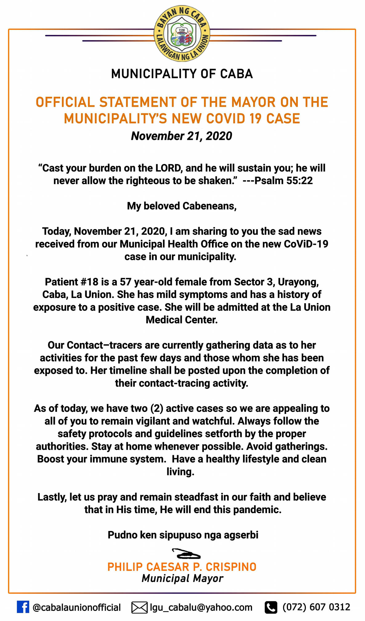 Local Government Unit - Caba, La Union - 📌 OFFICIAL STATEMENT OF MAYOR ...