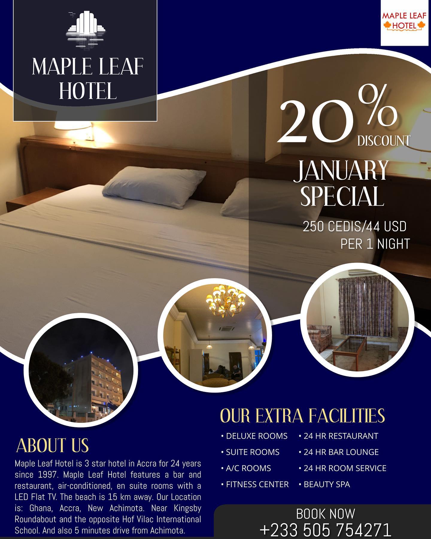 Maple Leaf Restaurant May Special Maple Leaf Hotel Special Discounted Price 250 Cedis 44 Per 1 Day From 1st 31st May 2021 Tel 233 505 754271 Location Ghana Accra New Achimota